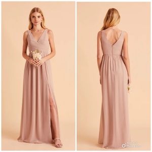 Birdy Grey Taupe Laurie Maxi Dress With Pockets Size XS Formal Bridesmaid NWT